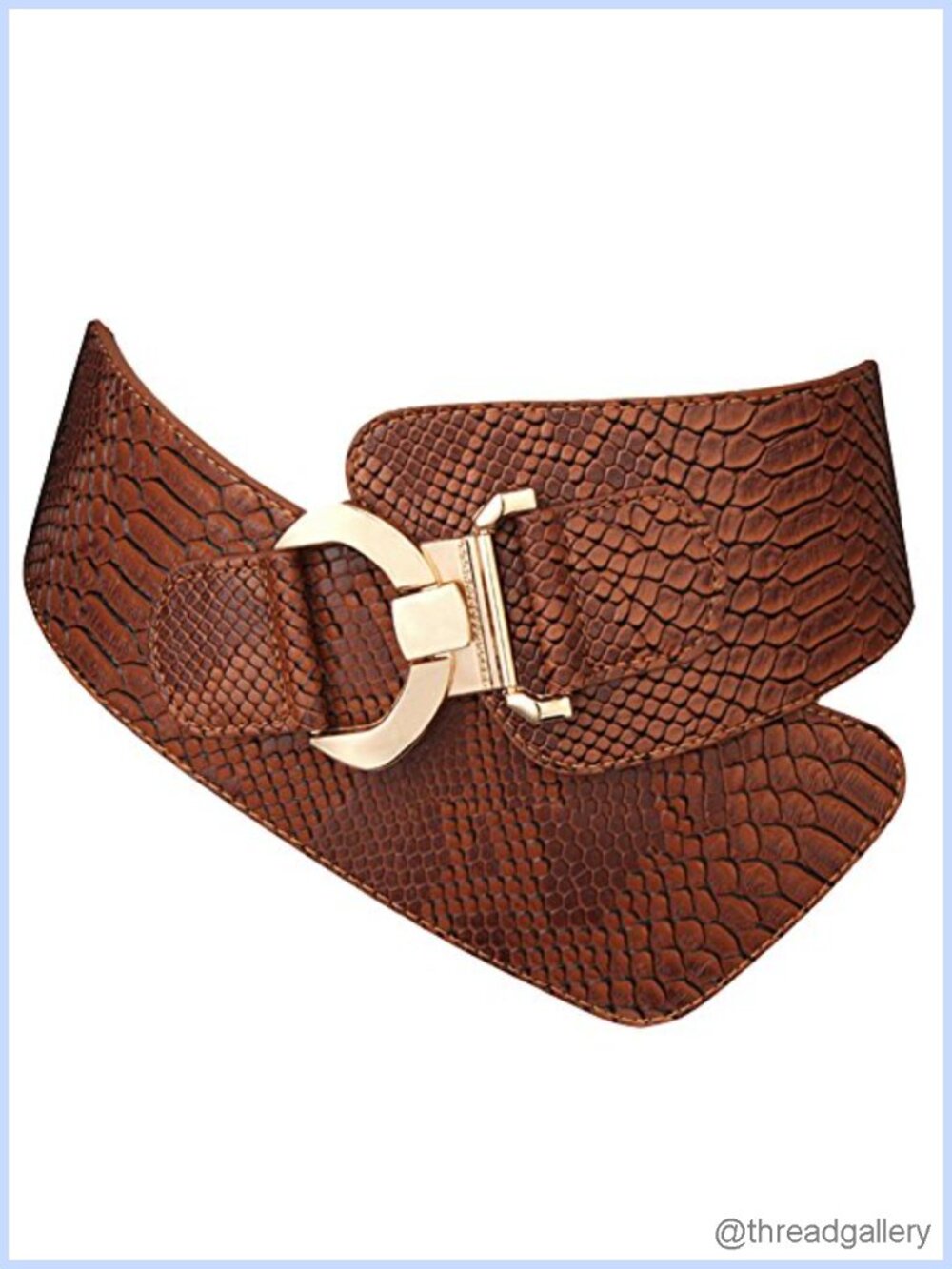 Wide Elastic Stretch Waist Belt Gold Interlock Buckle Snake Grain